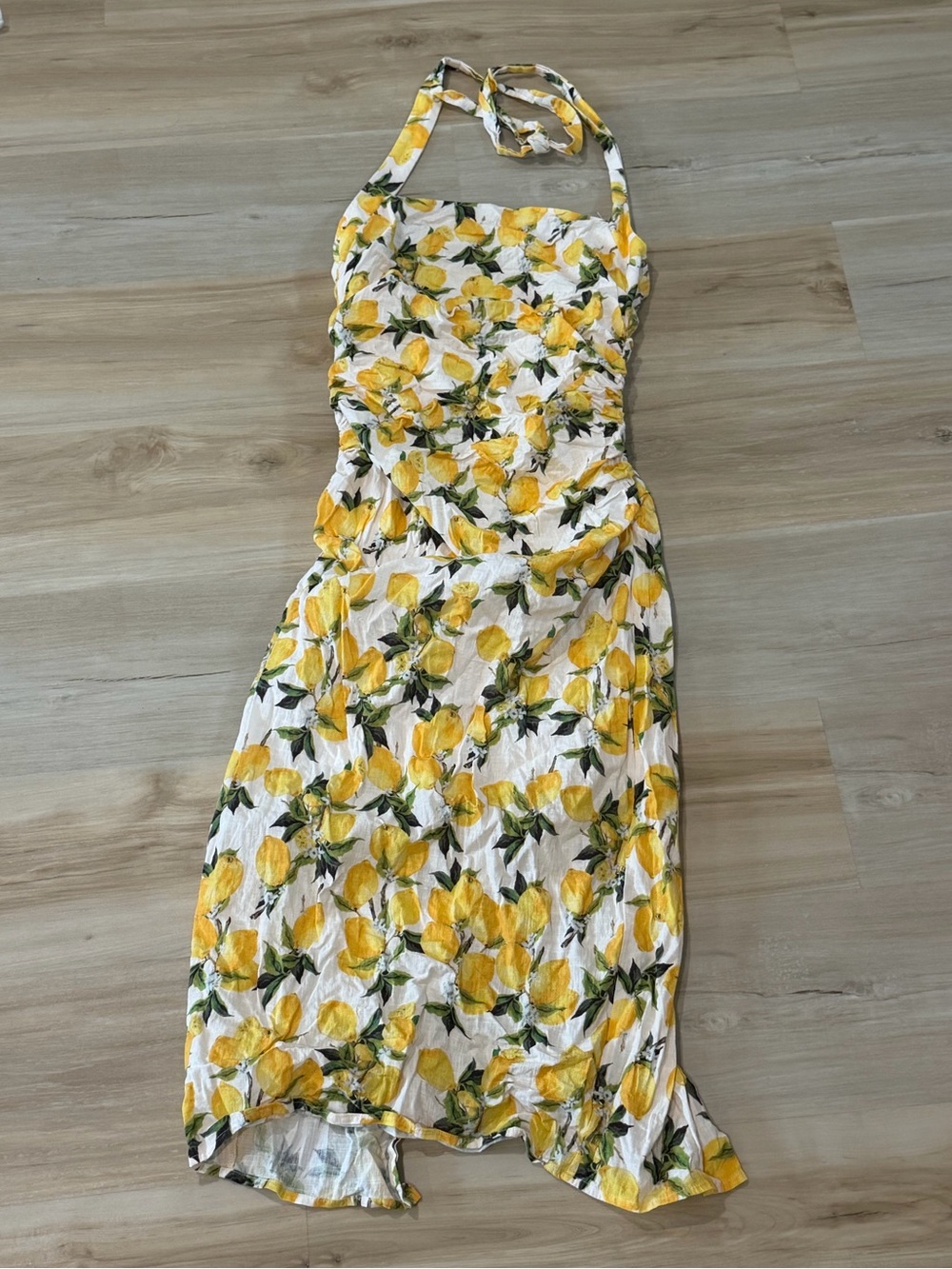 Women’s Yellow Lemon Print Halter Dress